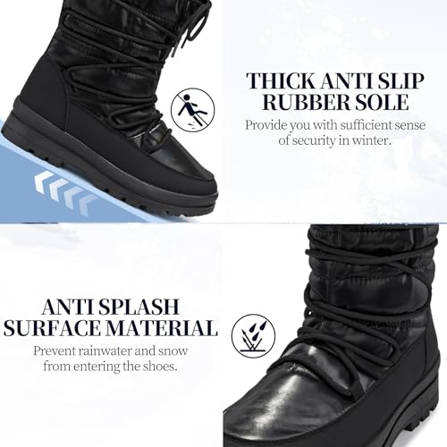 Snow Boots for Women Fur Winter Boots Waterproof Ski Boots Women's Mid Calf Boots Furry White Lace up Boots with Zipper4