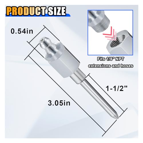 Image of Grease Gun Needle Tip, Narrow Grease Needle Nozzle Adapter with 1 /8 Inch NPT Threads, Hardened Steel Grease Gun Fitting, Needle Nose Grease Dispenser for Lubricating & Hydraulic Fittings (1 Pack)