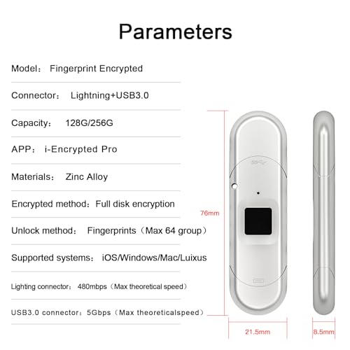 Image of for iPhone USB3.0 Encrypted Drive Drive External Storage Fingerprint Encryption USB Flash Drive for iPhone /iPad /Mac /PC USB3.0 Flash Drive 128GB