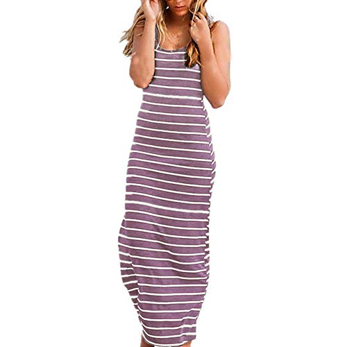 Image of Roselux Women Sleeveless Scoop Neck Striped Maxi Sundresses Loose Racerback Long Dress