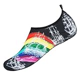 Womens and Mens Kids Water Shoes Barefoot Quick-Dry Aqua Socks for Beach Swim Surf Yoga Exercise (Rainbow, S)