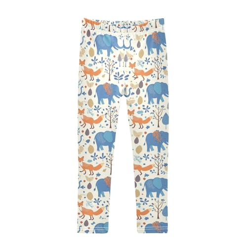 Wusikd Foxes Elephants Girls' Leggings Toddler Doodles Trees Kids Yoga Pants Dance Active Tights 4T