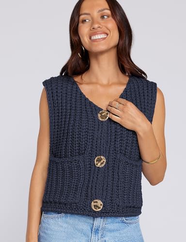 Image of UEU Womens Chunky Sweater Vest Button Down Sleeveless Cardigan V Neck Crop Crochet Knit Tops 2025 Fashion Trendy Clothes