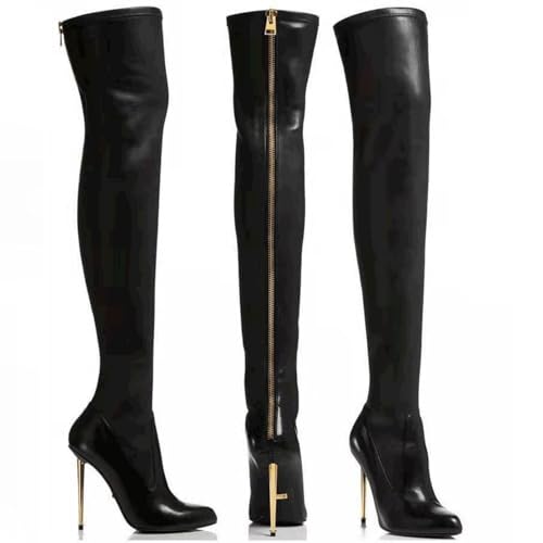Bottes cuissardes à talons aiguilles en PU pour femmes avec fermeture éclair arrière