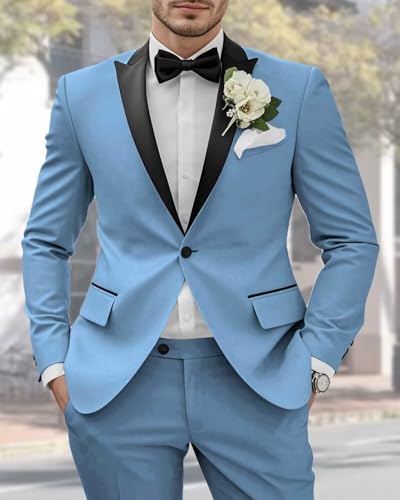 Slim Fit 2 Piece Tuxedo Suits for Men Wedding Prom One Button Peak Lapel Blazer Jacket Pants Suit Set 5