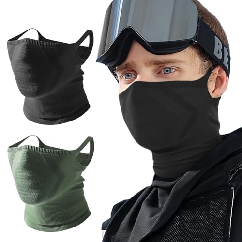 WTACTFUL 2 Pieces Fashion Breathable Neck Gaiter Half Face Mask for Men Windproof for Ski Cycling Running Hiking Work Black Green