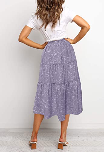 Merokeety Women's Boho Leopard Print Skirt Pleated A-Line Swing Midi Skirts Dotpurple Large #TOP6