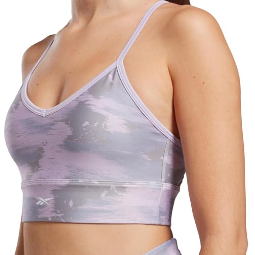 Image of Reebok Women's Satin 91% PES /9% El-Interlock-Hydrophilic Finish /Print-Digital Sublimation-Disperse Classic Workout Sports Bra