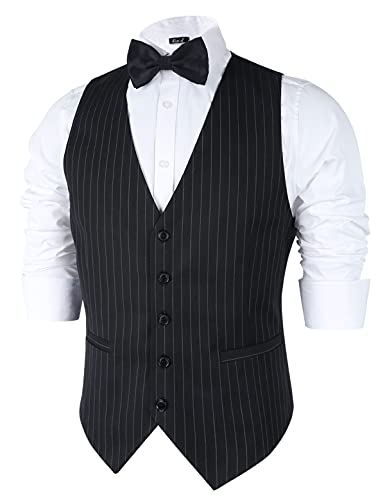 Alizeal Mens Pinstripe Business Suit Vest Formal Dress Tuxedo Waistcoat, Black-L #TOP1