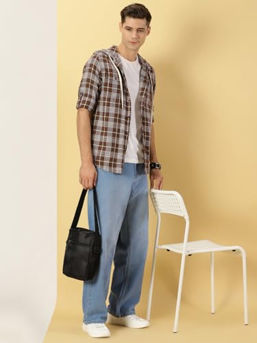 Image of Thomas Scott Men's | Checks | Full Sleeve | Regular Fit | 100% Cotton | Hooded | Casual Shirt