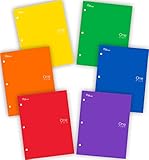 New Generation - One - 2 Pocket Folder / Portfolio , 6 PACK ,Letter Size , 3 Hole Punch folders , Heavy Duty UV Glossy Laminated - Assorted 6 Fashion Primary Color Folders , Back to School (6 PACK)