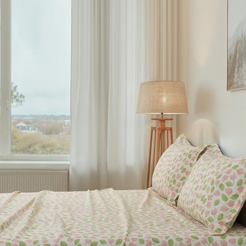 Image of Cortina Cloud Cotton King Size Bedsheet with 2 Pillow Covers | Super Soft, Breathable & Skin-Friendly Bedsheet for Double Bed King Size with Printed Design | (Cream,270x250 cm)