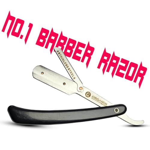 Image of Barber Shaving Razor for Men | Foldable Stainless Steel Straight Razor with Handle | Manual Beard Shaving and Trimming Razor for Barbers, Salons and Home Grooming (Black Plastic)
