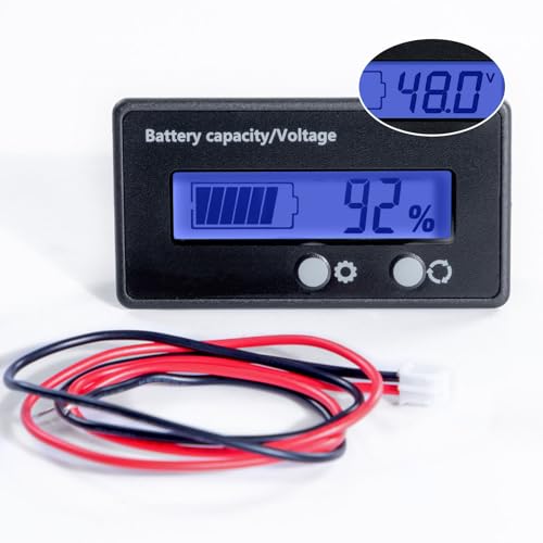 Image of 48V Battery Meter - 10-100V Golf Cart Battery Gauge, DC 12V-84V Voltage Indicator for Acid & Lithium Ion Batteries