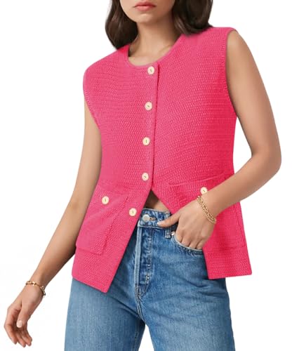 Image of Yousify Womens Sweater Vest Sleeveless Button Down Round Neck Knitted Tank Tops Casual Cardigan with Pockets