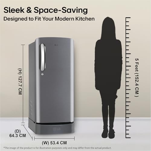 Image of LG 185 L, 5 Star, Smart Inverter, Direct Cool Single Door Refrigerator (GLD1956ZAPZ, Shiny Steel, Base stand with Drawer, Fit Max Chiller Tray & Fast Ice Making)