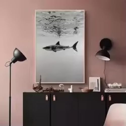 Toile requin baleine animal marin noir et blanc déco maison salon