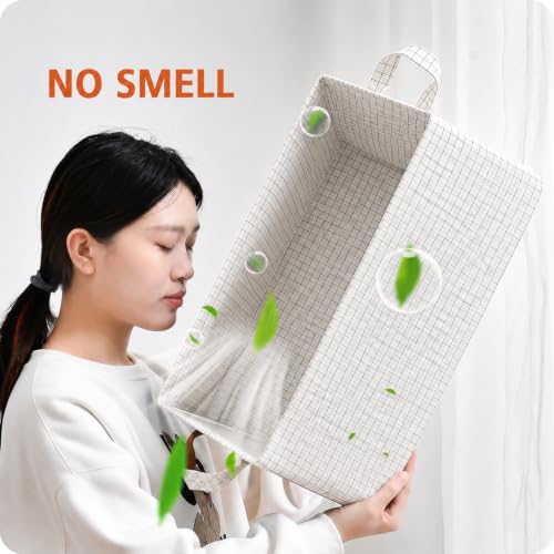 Image of HomeCloud Foldable Cloth Basket for Storage with Metal Frame and Handles, Clothes Organizer for Wardrobe, Clothing Storage Solutions (Off White, Set of 4)