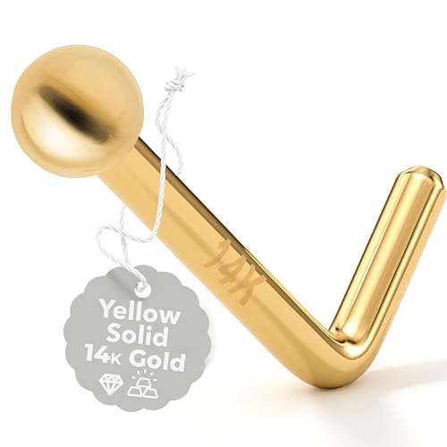 Body Candy 18 Gauge 14k Yellow Gold 1.5mm Ball L-Shaped Nose Ring2