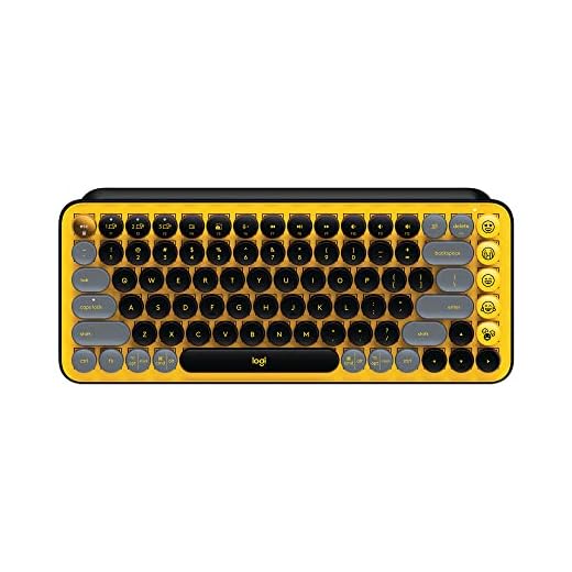 Teclado Mecânico sem fio Logitech POP Keys com teclas Emoji Personalizáveis, Design Compacto Durável, Conexão USB ou Bluetooth - Amarelo Blast