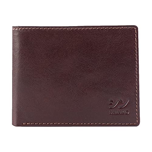 SHINKO Italian Leather Wallet for Men,RFID Blocking, Vachetta Leather Card Holder, Bifold Men's Wallet, Safe Card Case, Men's Slim Wallet Versatile and Minimalist Wallet for Men (Dark Brown)