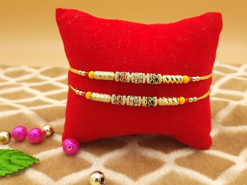 Rakhi Bracelet Multi Color beautiful diamond & Golden Beads- thread Raksha bandhan Rakhi Gift for Your Brother, Gift Bracelet Wrist bands for loving Brother, Sister & Father - Set of 2 by Arvnika - Used condition - Image 5