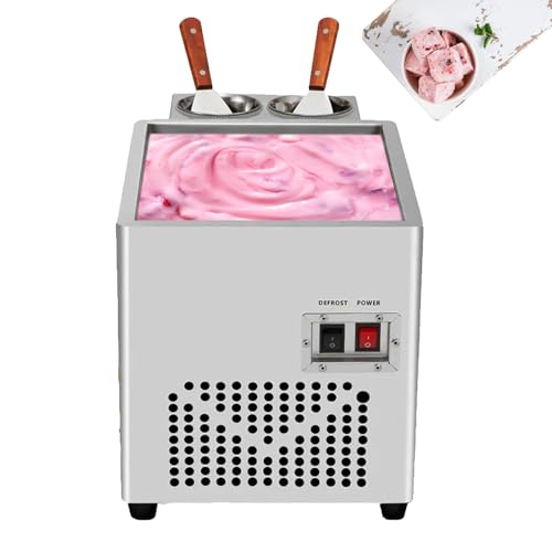 ZMJGLL Máquina eléctrica para Hacer Helado Enrollado, con 2 raspadores, Bandeja de Acero Inoxidable, máquina Comercial para Hacer Yogur cremoso en Bares. Panel de Control Sencillo.