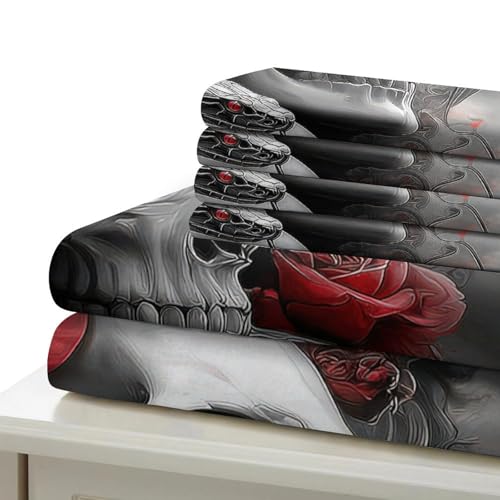 Housse de couette crâne motif 3D microfibre de luxe douceur absolue