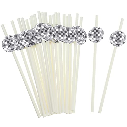 Vesici 100 Pcs Disco Ball Straws 70s Glittery Silver Ball Paper Straws Wedding Birthday Party Disposable Disco Decorations for 70s Retro Theme Bachelorette Party Supplies 0.24 x 7.76 Inches