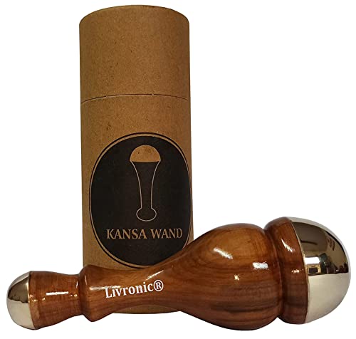 Livronic Face Detox Bronze/Kansa Wand Body and Foot Massager with Wooden Handle for Detoxification and Deep Relaxation Large Kansa Wand 2 in 1 Smaal