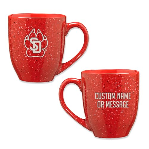 Image of Rico Industries NCAA South Dakota Coyotes Red Personalized 16 oz Team Color Laser Engraved Speckled Ceramic Coffee Mug