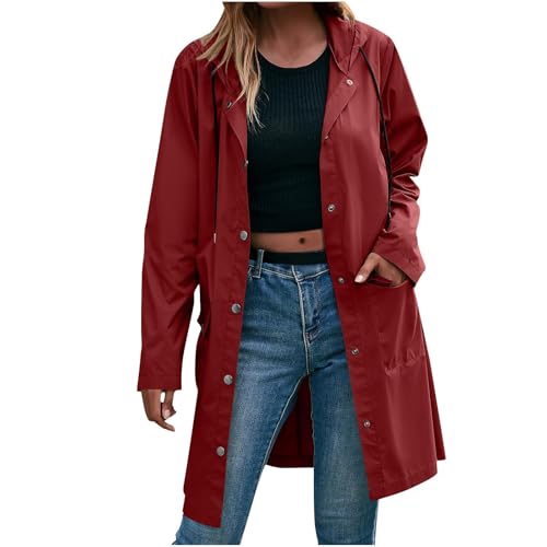 Women Waterproof Rain Jacket Lightweight Hooded Windbreaker Long Trench Coat Outdoor Active Striped Lined Raincoat