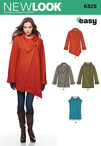 NEW LOOK 6325 Misses' Easy Coat with Length and Front Variations, and Vest, Size: A (XS-S-M-L-XL)
