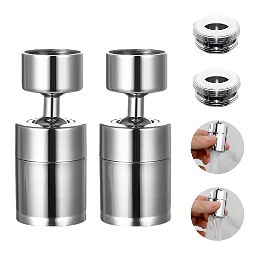 2 Pack Sink Faucet Aerator 360 Degree Swivel Kitchen Faucet Sprayer Attachment,Dual Water Flow Modes, 55/64 Inch-27UNS Female Thread,15/16 Inch-27UNS Male Thread Adapters