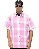 FB County Flannel Shirt for Men & Women - Unisex Checker Short Sleeve Flannel Shirts - Made with Breathable, Heavyweight Polyester Cotton Blend Fabric - Original Streetwear in Pink & White - Large