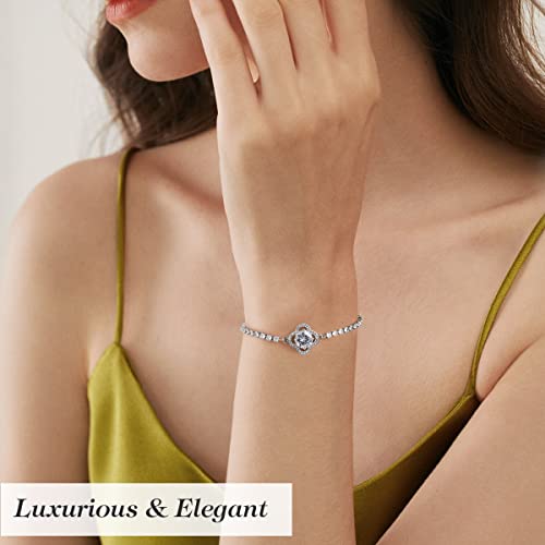 Emibele Lucky Clover Bracelet Necklace Earrings Jewelry Set for Women, Classic 4-Leaf White Gold Plated Bracelet Cubic Zirconia Studs Earrings Good Luck Pendant Necklace Mother’s Day Jewelry Gifts