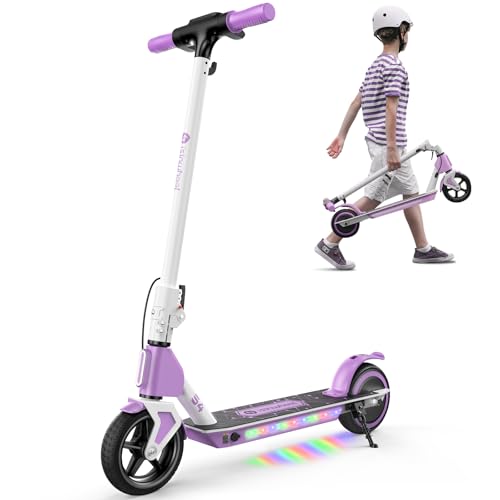 isinwheel Electric Scooter for Kids Ages 6-14, 200W/150W Foldable Kids Electric Scooter with 3 Speeds (5/8/12 Mph), LED Display, Colorful Lights, Gift for Kid 200W(Blue)