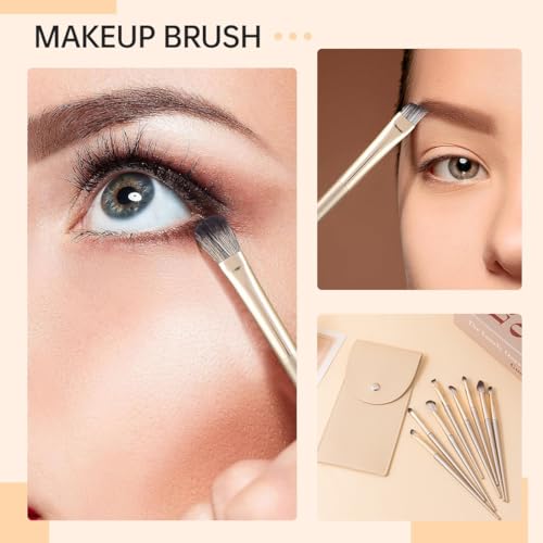 COYUN Juego de 8 Pinceles de Maquillaje con Estuche de Cuero, Cepillo de Cejas Plano, Pincel de Delineador Biselado, Aplicador de Sombra de Ojos para Dar Forma a las Cejas, Aplicar Reflejos y Sombras - imagen 5