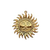Aditri Creation 8" Sun Wall Art Hanging Sculpture Metal Antique Gold Finish Sun Idol Face Indian Han