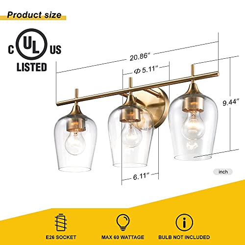 Hamilyeah Bathroom Vanity Light Fixture Over Mirror, Gold Bathroom Light Fixtures Indoor, 2 Light Sconces Wall Lighting Brass, Modern Wall Mount Lighting With Glass Shade Living Room,Ul Listed #TOP1