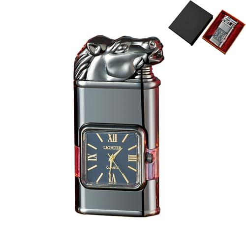 Encendedor vintage con reloj y llama dual a prueba de viento miniatura 1