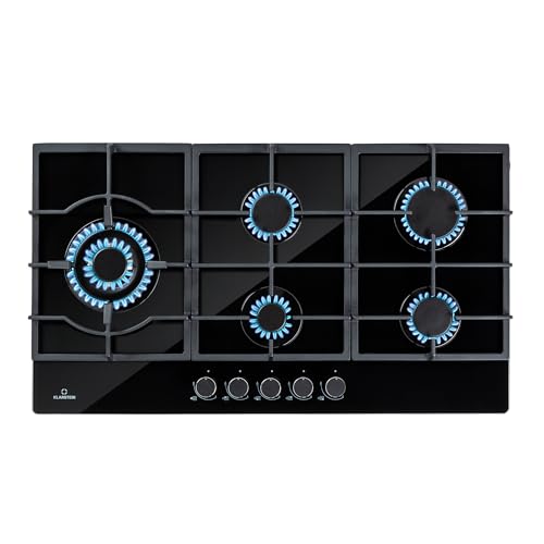 Klarstein Gas Cooker, 5 Burners Gas Hob, 11100W Built In Five Ring Electric Hob, Campervan Cooktops, Stainless Steel Glass Top Wok Burner, 5 Ring Kitchen Stoves LPG Cooker Burners Unit