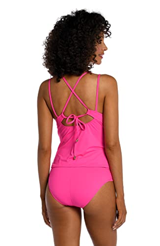 La Blanca Women\'s Island Goddess Over The Shoulder Tankini Swimsuit Top, Pop Pink, 6 - Thumbnail 2