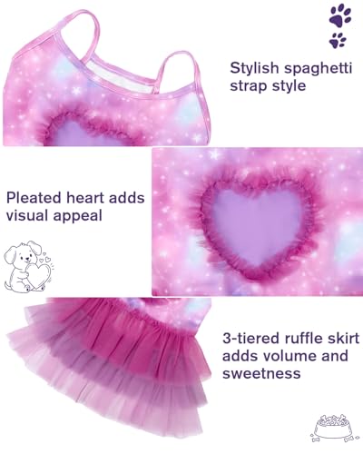 Image of CuteBone Cute Pet Dress for Small Dogs, Cats - Ruffle Princess Outfit with Pleated Heart, Summer Lightweight Breathable Dog Party Clothes for Holiday, Walks, Birthday, Photos DDQ03L