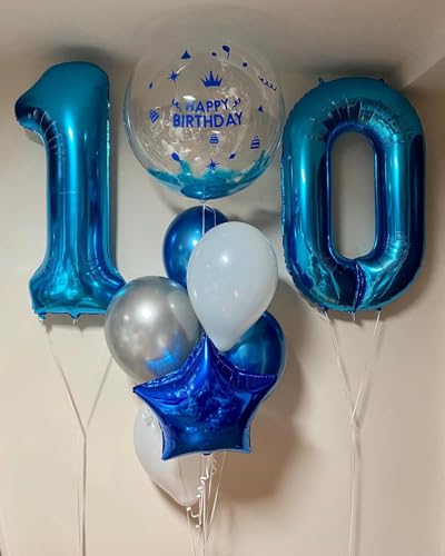Image of 10 Balloon 40 inch Dark Blue Number Balloons for 10 Birthday Decoration | Saturated Color, Large 40 in, With Inflation Straw & Hanging Hole, Great for Men's Party, Back-To-School Season, Pool Party