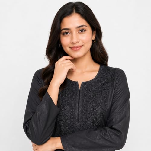 Image of Women's Chikankari Embroidered Straight Kurta with Palazzo Set, Traditional Kurti Bottom Set |Round Neck Full Sleeve Outfit for Daily,Office, Festive & Casual