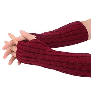 Tukistore Gebreide handschoenen voor dames, vingerloze armmanchetten fijngebreid lang handwarmer manchetten warm…