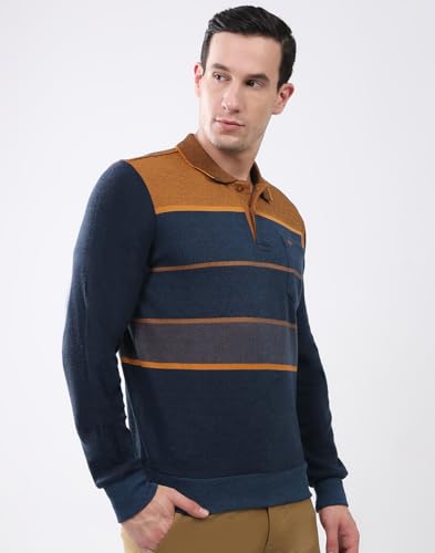Image of Monte Carlo Men's Regular Fit T-Shirt | Striped Design | Collar Neck Button Closure | Full Sleeves Stylish Casual Fashion Wear Tshirt for Men's (Pack of 1)