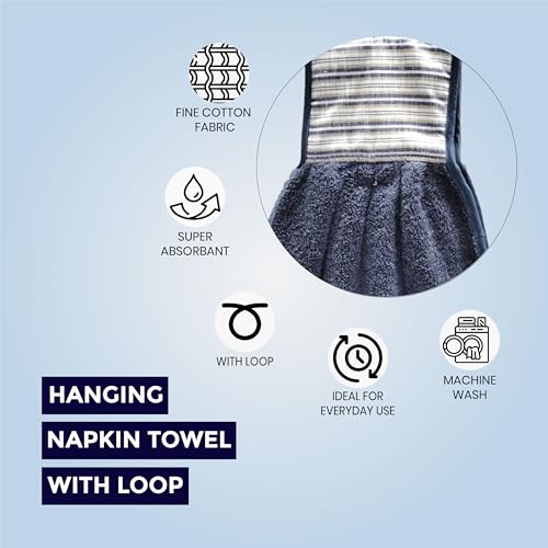 Image of Hand Towel with Loop | 600 GSM | Hanging Napkin for Wash Basin, Kitchen Sink, Bathroom| Pack of 3 in (Grey, Blue and Cream) | Assorted