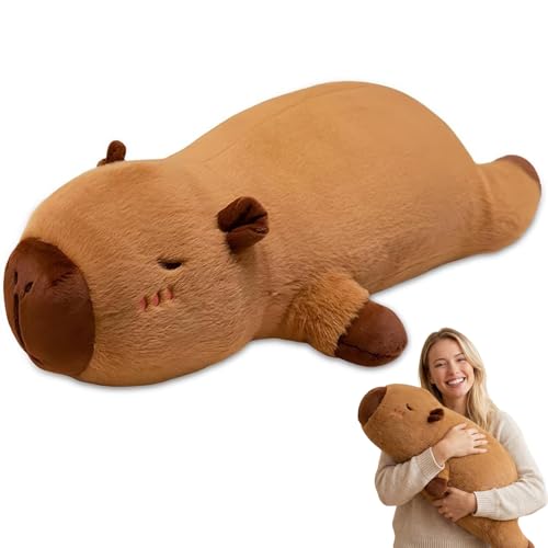 GYHWOFUL Capybara Kuscheltier 70 cm Extra Großes Capybara Kissen Lang Super Weiches Plüschtier Wasserschwein Niedliches Kuschelkissen für Kinder & Home Deko